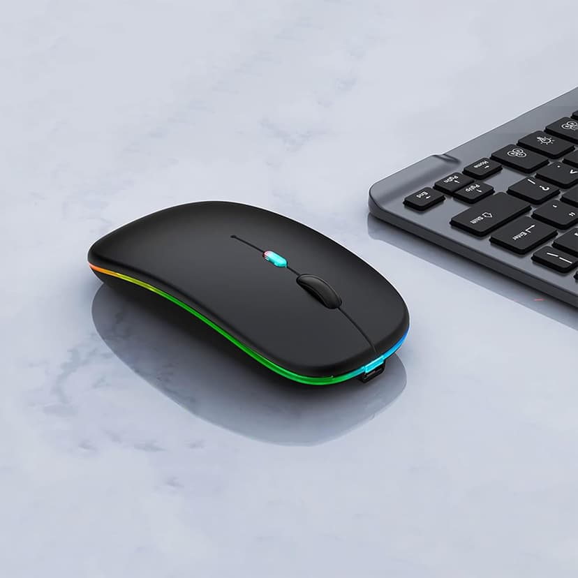 WREANU Wireless Bluetooth Mouse Rechargeable Laptop Mice with LED Lights Silent Slim Use(BT5.2 and 2.4G Portable USB) Dual Mode Computer Mouse for Laptop/iPad/Tablet/Apple/Computer/Mac (Black)