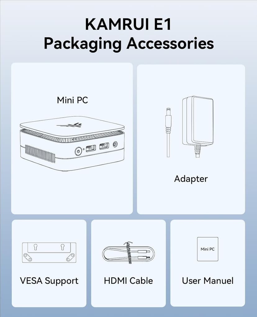 KAMRUI Essenx E1 Mini PC, N95 Processor (up to 3.4GHz), 12GB LPDDR5 RAM 256GB M.2 SSD, Mini Desktop Computer Support Dual 4K, WiFi, Ethernet for Business, Office, Home