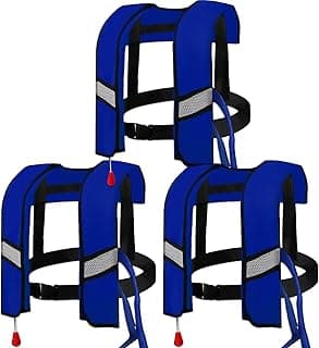 3-Pack 150N Automatic Inflatable Life Jacket – Adjustable Nylon Swim Vest with CO2 Inflation, Reflective Strips & Safety Buckle