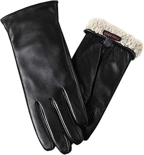 FEIQIAOSH Winter Leather Gloves for Women, Premium Sheepskin Warm Gloves for Cold Weather, Fleece Lining Touch Screen Glove