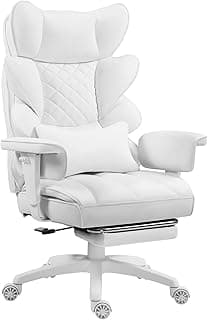 Dowinx Big and Tall Office Chair with Pocket Spring Cushion,High Back Computer Gaming Chairs with Adjustable Armrests and Lumbar Support,Executive Desk Chairs with Footrest(PU,White)