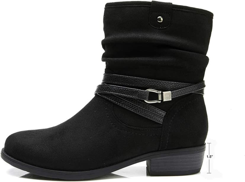 VJH confort Women's Mid Calf Boot,Round Toe Low Heel Comfort Slouchy Bootie with Side Zipper Buckle Strap