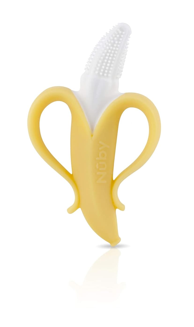 Nuby Nananubs Banana Massaging Teether – Baby Teething Toys 3 Months and Up, Silicone Teether for Sore Gums, Infant Toy, Baby Essentials, Brush, Travel Accessory, Gift for Babies