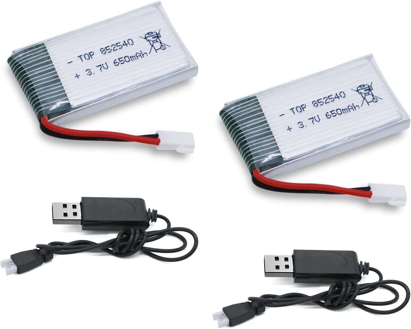 3.7v Drone Lipo Battery - 2 Pack 650mAh Rechargeable Batteries for SYMA X5 Serial UVA Quadcopter Drones XH2.54 Connector with 2 Chargers SYMA X5C X5SW X5SC WLtoys V252 XT Flyer