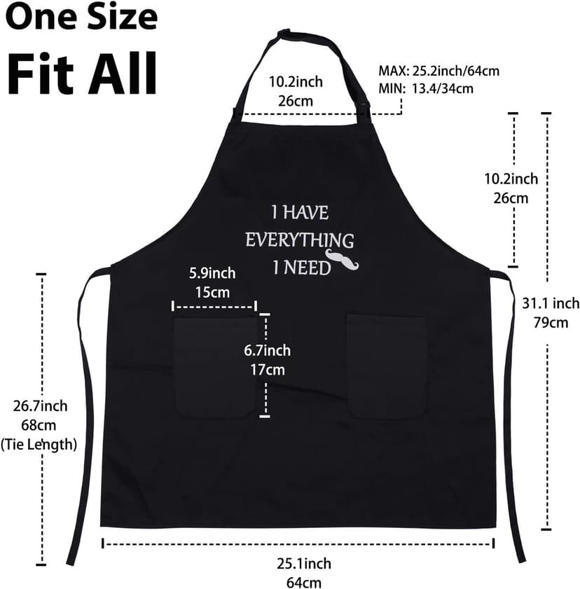 YIKA® Apron Couples, Christmas Gifts for Couples: Waterproof Aprons for Women Men, with Adjustable Neck Strap with Extra Long Ties, 2 Pockets (Black)