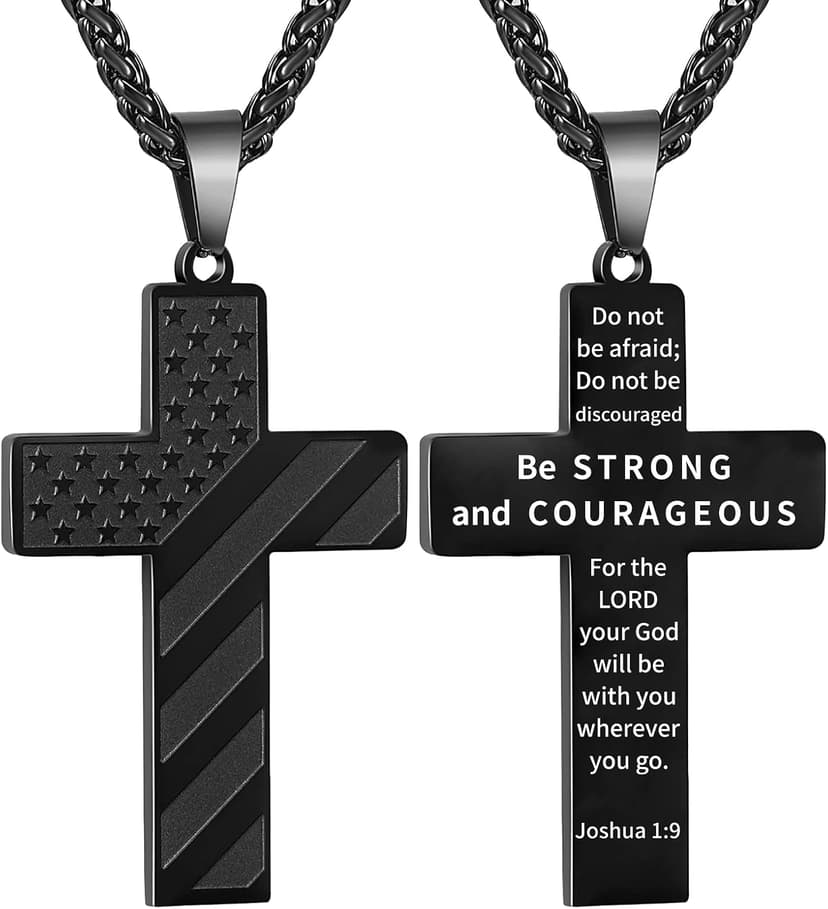 DuoDiner 18+2" Cross Necklace for Men Boys Christian Confirmation Gifts B0B96PLBQQ