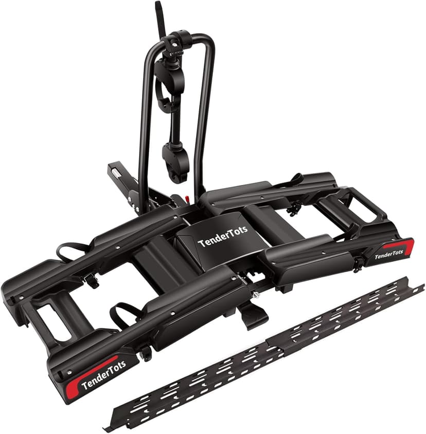 Ebike Rack with Ramp for 2 E-Bikes, Hitch Bike Rack Fits 5" Fat Tire, Heavy-Duty Platform Carrier with Ramp, Foldable Tilting Locking, 2" Receiver for Cars SUVs Trucks, No Assembly