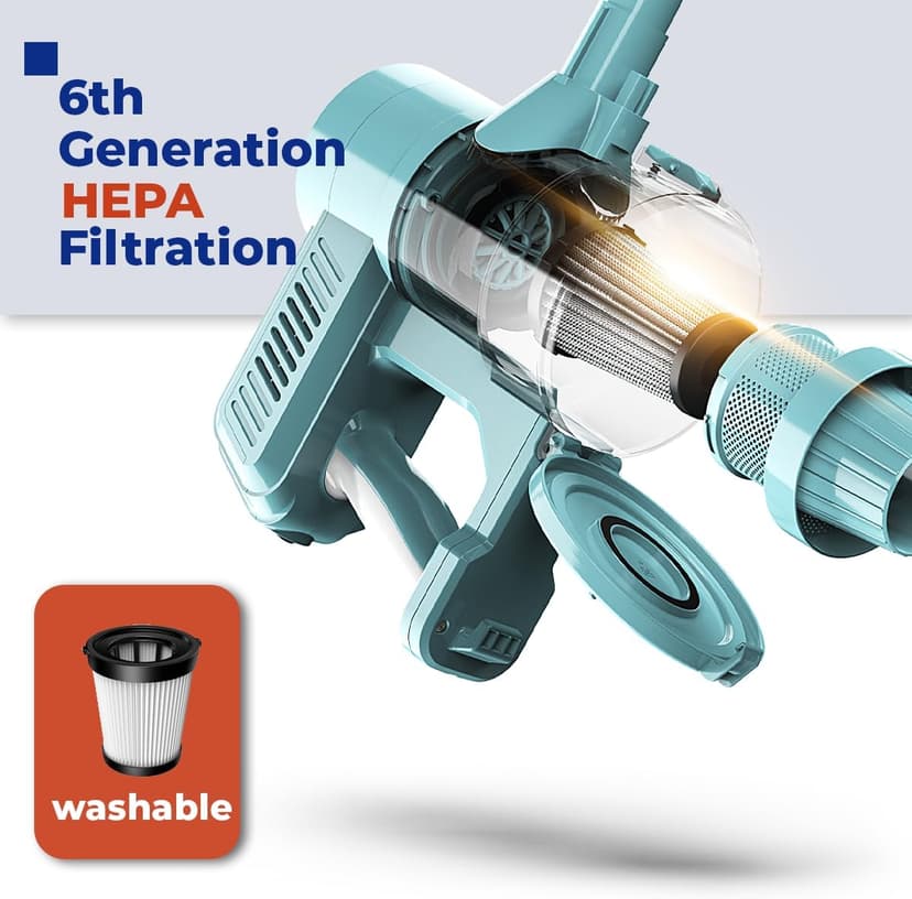 Roomie Tec Corded Stick Vacuum Cleaner - 450W, Lightweight 2 in 1 Handheld with Powerful Suction, Bagless HEPA Filter, Large Dust Capacity, 20ft Cable - Ideal for Floors, Dorm Room, & Home Cleaning