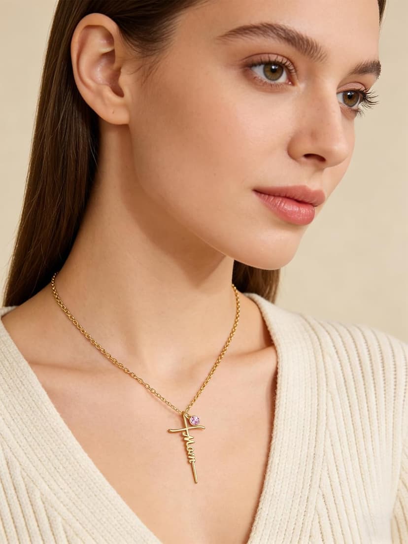 Mothers Day Religion Christian Pendant for Mom 14K Gold Mom Cross Necklace Mother Jewelry Birthday Gift B0GSV5Q8C6