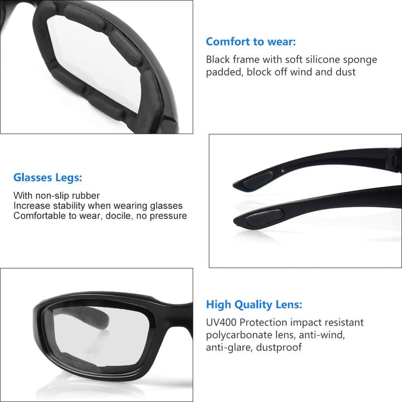 3 Pair Motorcycle Riding Glasses Padding Goggles UV Protection Dustproof Windproof Motorcycle Sunglasses for Outdoor Actives