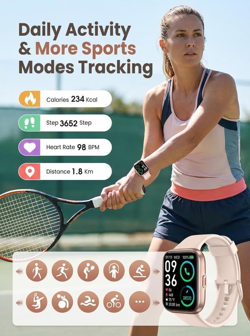 SKG V7 Pro Smart Watch for Women with Alexa & Bluetooth Calling, 1.69" Fitness Tracker with Heart Rate SpO2 Sleep Monitor, IP68 Waterproof, Long Battery & 200+ Dials for Android iPhone, Pink