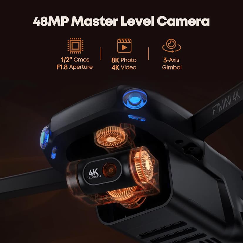 Bwine F7MINI 4K(RC3) Drones with Camera for Adults, 8K Photo 4K Video, RC with 1080P Screen, 20000ft Transmission, 64min Flight, 3-Axis Gimbal, 249g FAA-Exempt, GPS Track, Auto Return, Beginner Mode