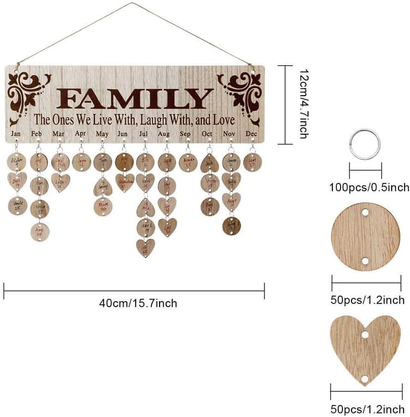 Joy-Leo Gifts for Mom Grandma Christmas, Wooden Birthday Tracker Plaque Wall Hanging, Help Elderly Parents Remember Birthdays Family Birthday Reminder Calendar Board with 100 Tags, Model JL01 B07M81TWY7