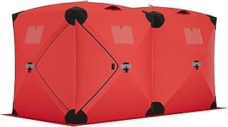 GarveeLife Ice Fishing Insulated Tent, Large Pop-Up Portable Hub-Style Ice Fishing Shelter, 6-7 Person Shelter 68 Square Feet of Fishable Area