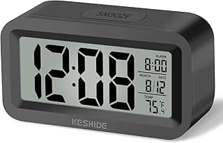 KESHIDE Travel Digital Alarm Clock, Battery Operated with Indoor Temperature, Desk Small Clock,Snooze Model,12/24H Display for Bedrooms Heavy Sleepers Kids Travel Bathroom (Black)