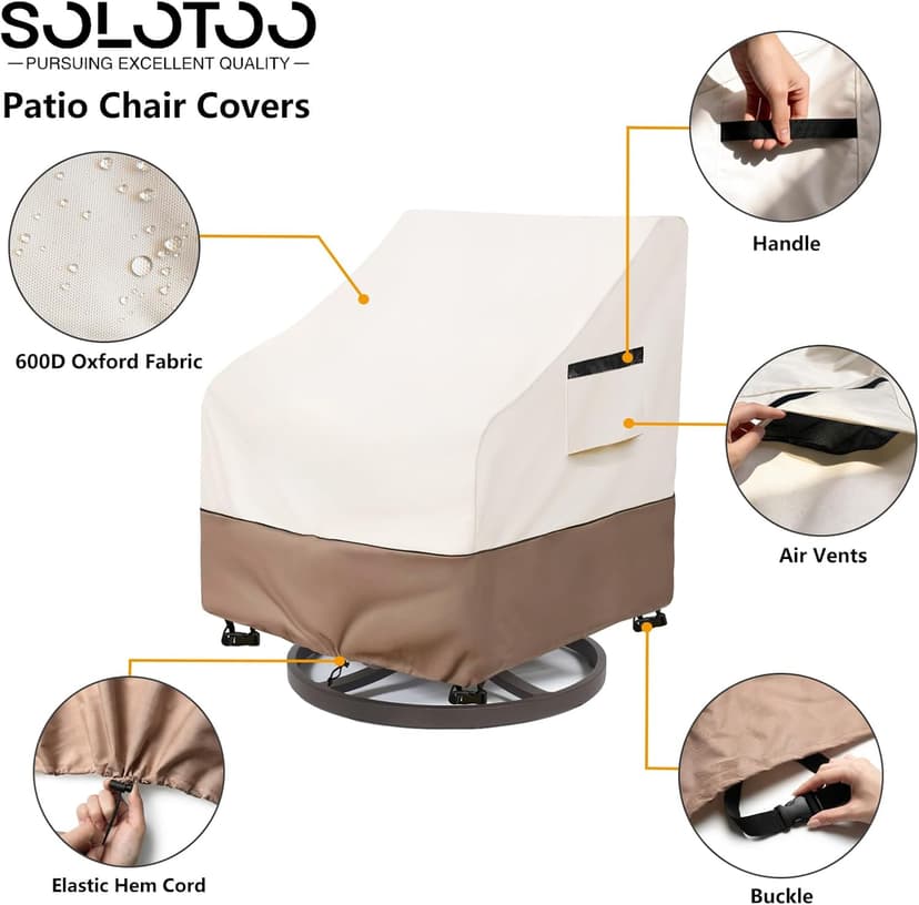 Patio Chair Covers Waterproof Heavy Duty Patio Furniture Covers, 33W x 35D x 36H Inches Swivel Outdoor Chair Cover 2 Pack (Beige)