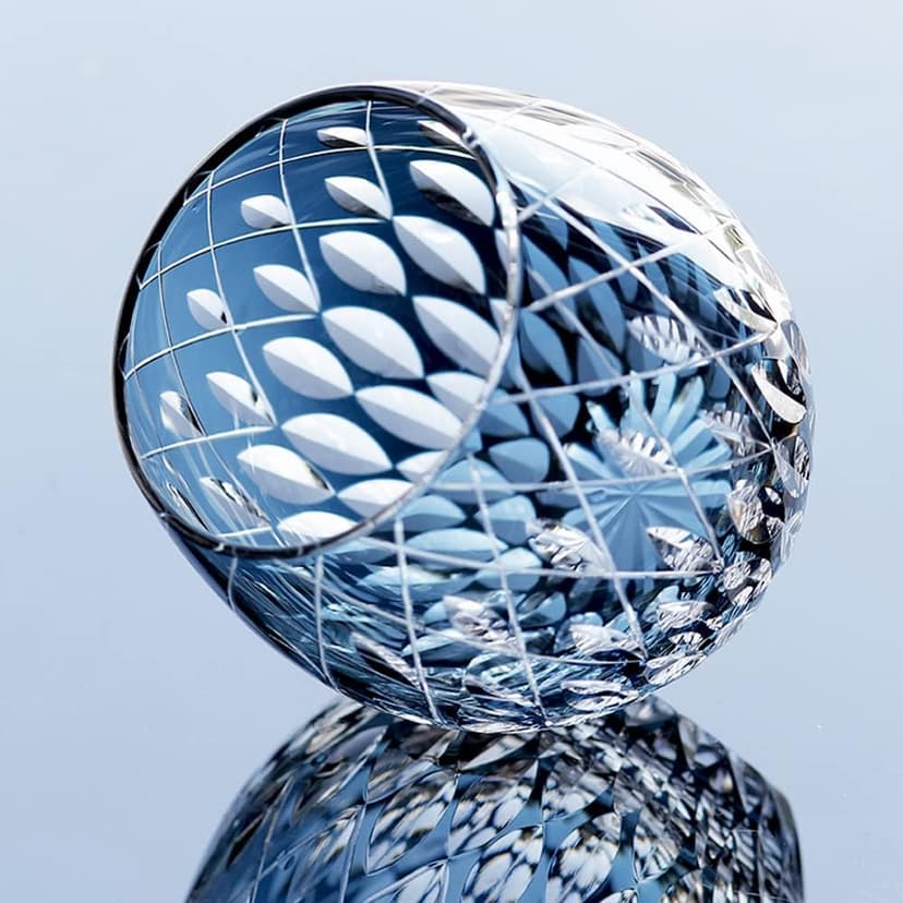 JINZHI Japanese Style EDO Kiriko Whiskey Glasses 11OZ Unique Shape Colored Hand Carved Glass Tumbler for Bourbon Lovers - Style Glassware for Rum - Rocks glasses in Gift Box (Blue)