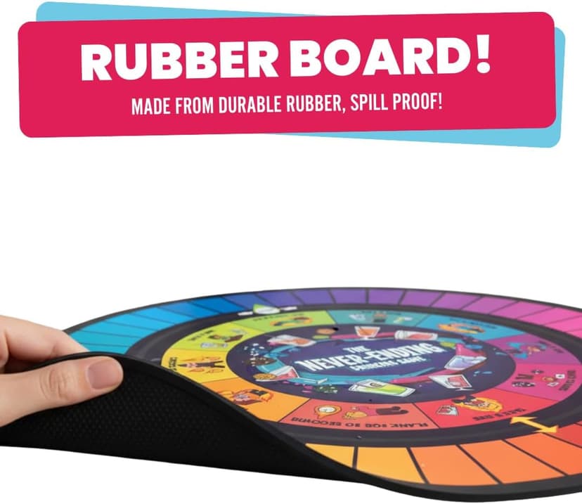 The Never-Ending Drinking Game Board Game For Adults 21+ – Dice & Dare Party Game for 2+ Players, Funny Adult Drinking Game for Parties, Pregames & Birthday Game Night, Spill-Proof Rubber Board