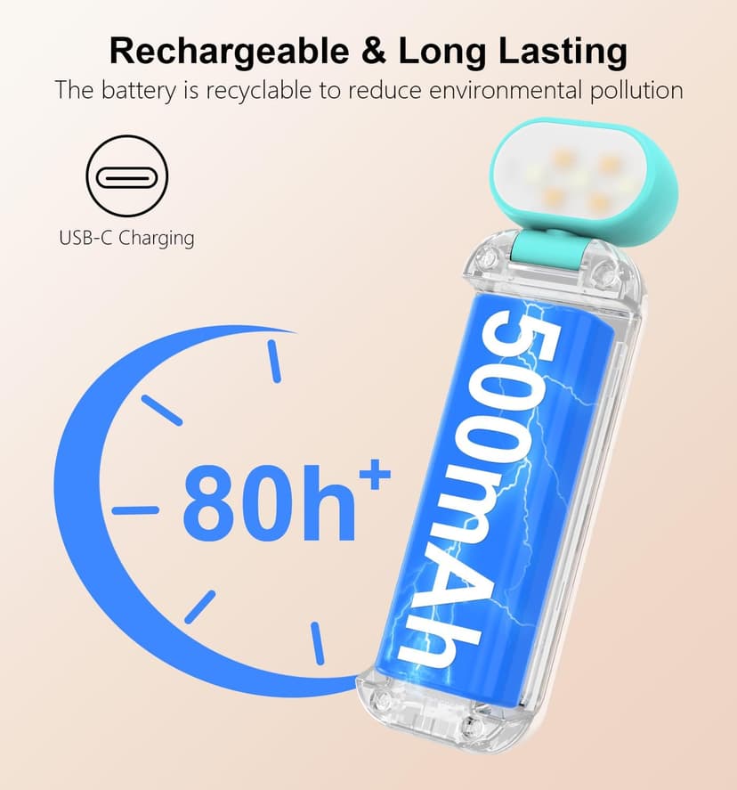 Gritin Reading Light, Rechargeable Book Light for Reading in Bed - Eye Caring 3 Color Temperatures, 5-Level Dimmable Brightness, Long Lasting, Compact Size Clip on Book Lamp for Bookworms-Blue