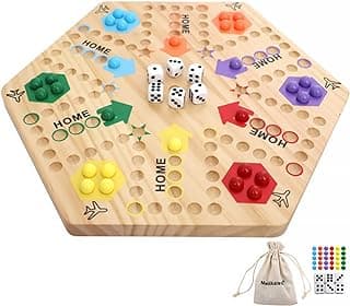 Original Marble Game Wahoo Board Game Double Sided Painted Wooden Fast Track Board Game for 6 and 4 Players 6 Colors 24 Marbles 6 Dice for Family Friends