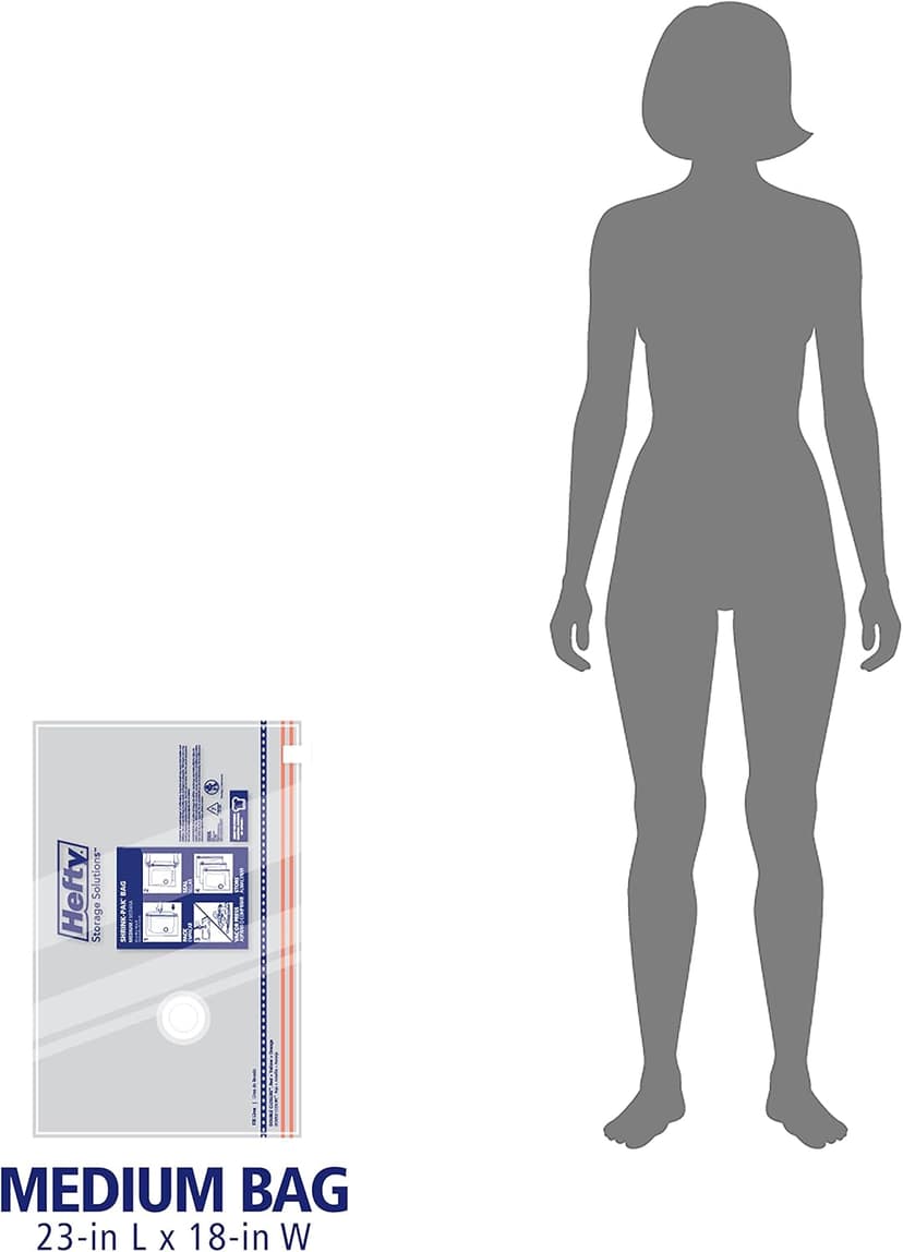 Hefty Shrink-Pak Vacuum Storage Bags - Space Saver for Under Bed Storage, Clothing and Comforters, 3X More Storage Space, 6 Medium Zipper Bags