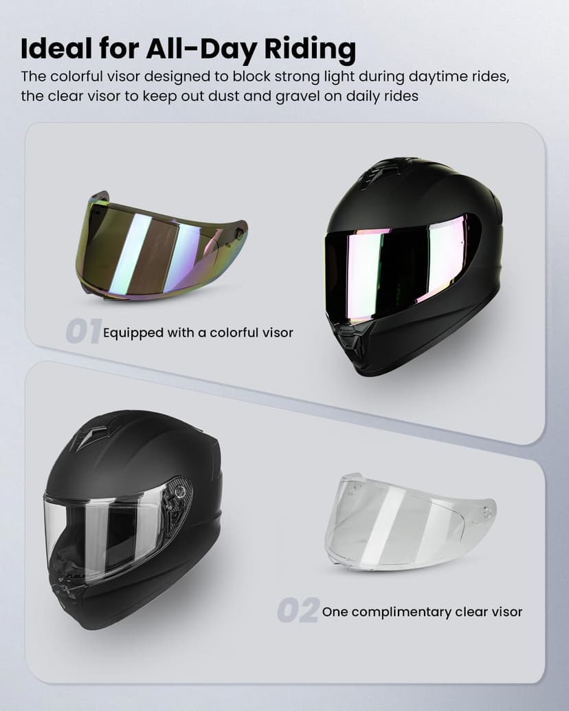 Motorcycle Helmets for Adult Men Women, Full Face Lightweight Street Bike Racing DOT Helmet with Extra Clear Visor Model AU-T801