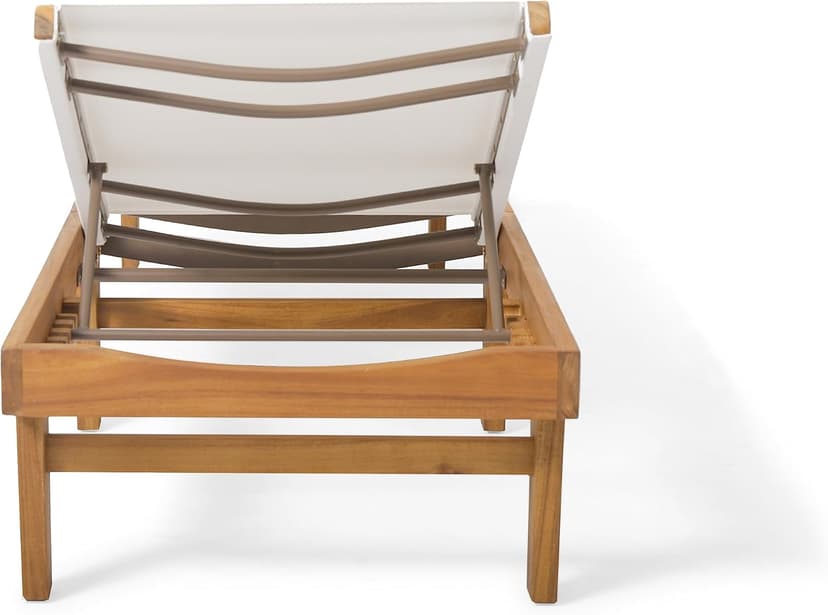 Christopher Knight Home Dina Set of 2 Chaise Lounge Chair Outdoor, Acacia Wood Frame Sunbathing Pool Lounger, Adjustable Backrest Patio Lounge Chaise for Poolside/Garden/Backyard, Teak + White
