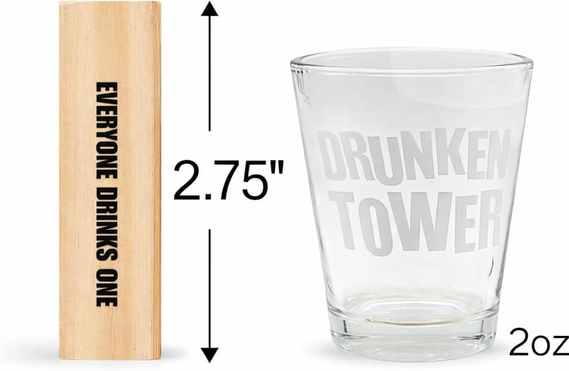ArtCreativity Tumbling Tower Drinking Games for Adults, with 4 Glasses and 48 Wooden Blocks with Challenges, Fun House Adult Party Games for Game Night, Great Gift Idea for Everyone