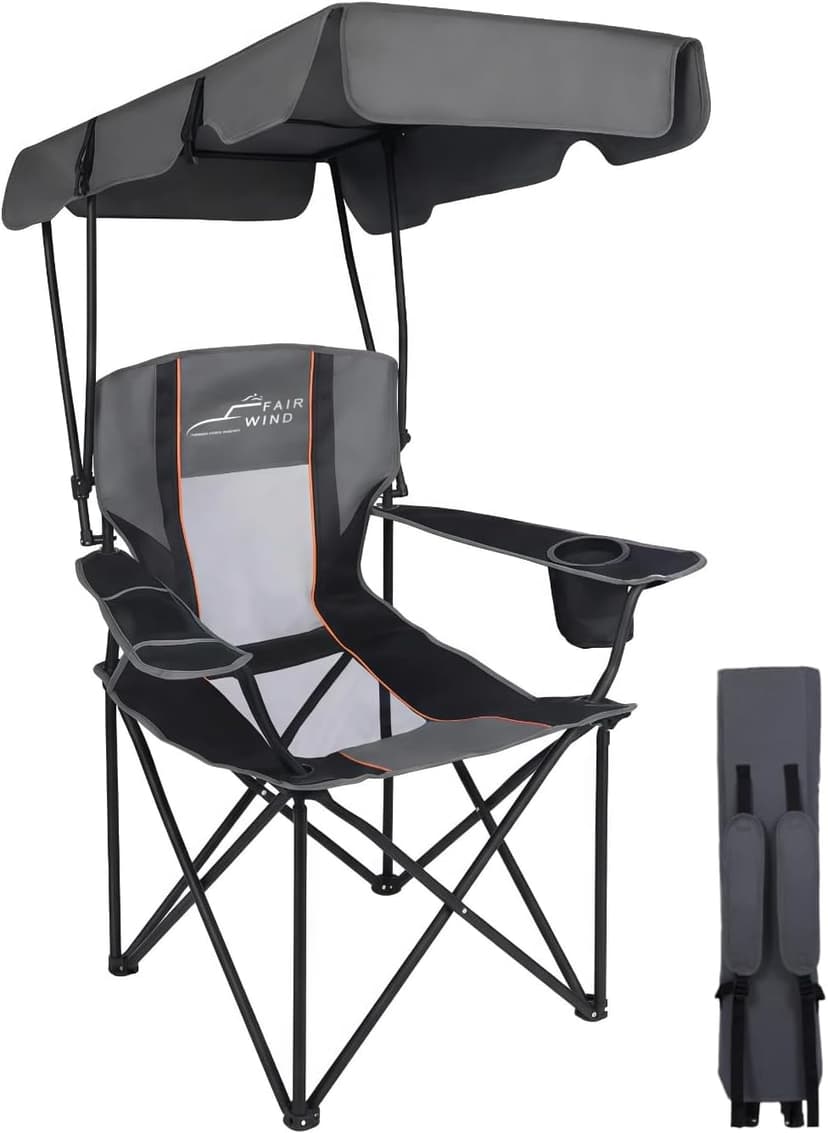 FAIR WIND Portable Canopy Camping Chair 380 LBS Capacity Heavy Duty Oversized Folding Lawn Chair with Sunshade for Beach, Fishing, Sports & Outdoors