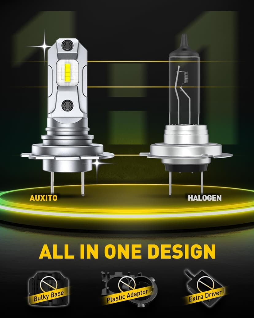 AUXITO H7 Bulbs, 6X Super Output, 6500K Cool White, Long Lifespan, 1:1 Mini Size Replacement Light Bulbs, Plug-N-Play, Pack of 2