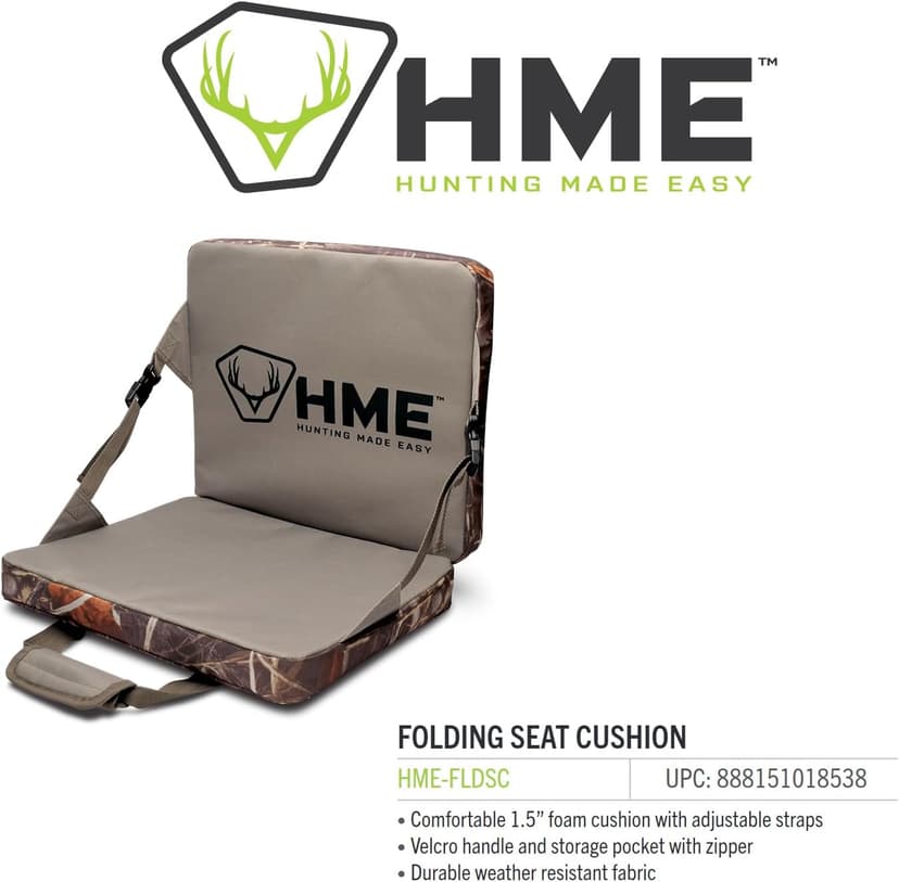HME Durable Portable Compact Comfortable Weather-Resistant Versatile Hunting Folding Seat Foam Cushion with Adjustable Straps and Storage Pocket