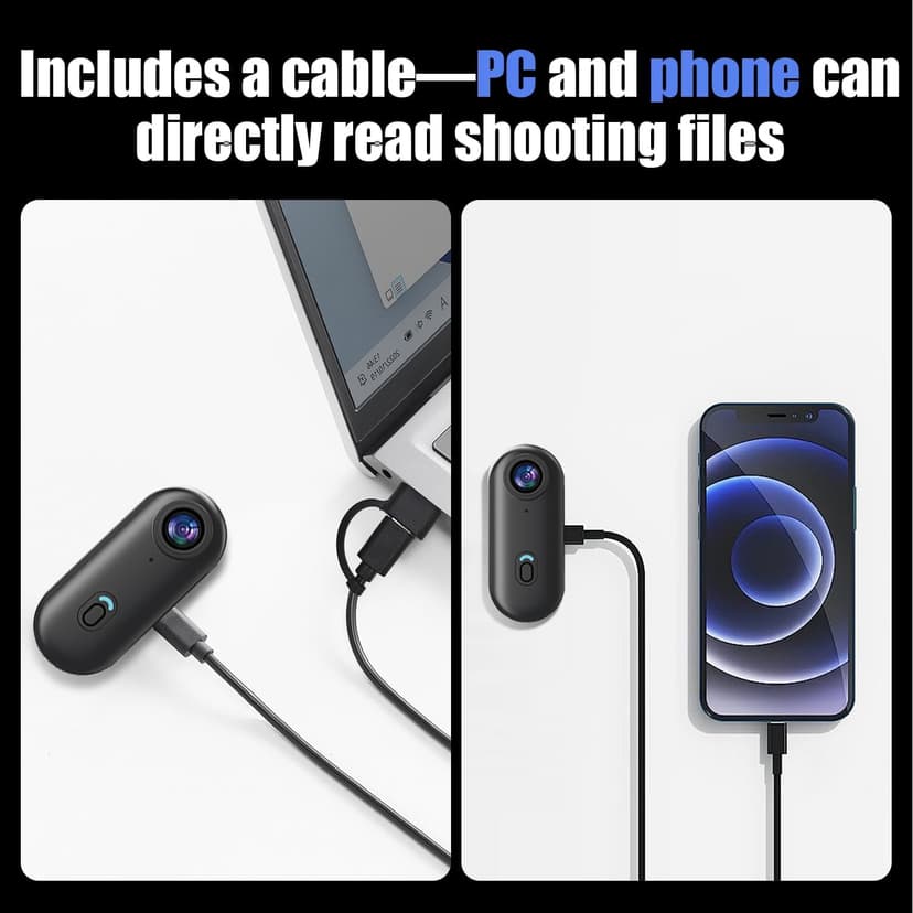 Vauvinmaic 4K Mini Body Camera 64GB, Thumb Size WiFi POV Cam, Waterproof Wearable Hand Free Portable Action Cam, Ultra Wide Angle View, Mount Anywhere for Pets, Cycling, Swimming, Vlogging, Black