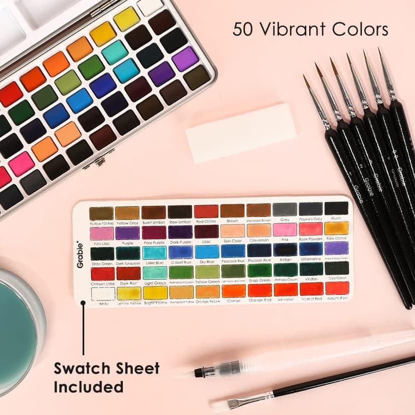 High Pigment Paints, Blendable Colors, Portable Travel Case, Painting, Sketching, Illustration, Beginner And Hobby Artists Grabie 50 Color Watercolor Paint Set with Brush Pens B0BJPQ3TKS