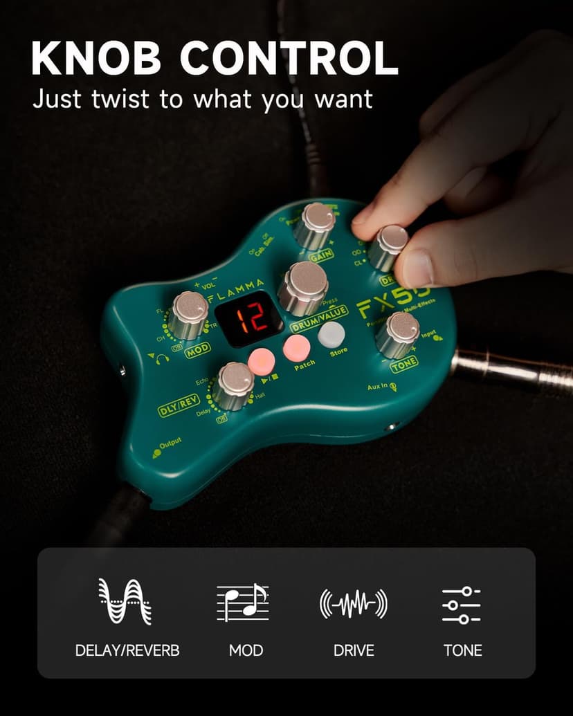FLAMMA FX50 Practice Guitar Pedal Multi Effects Pedal Mini Portable with 40 Drum Rhythms15 Effects 32 Patches Tuner Function Support Both Corded and Battery Powered