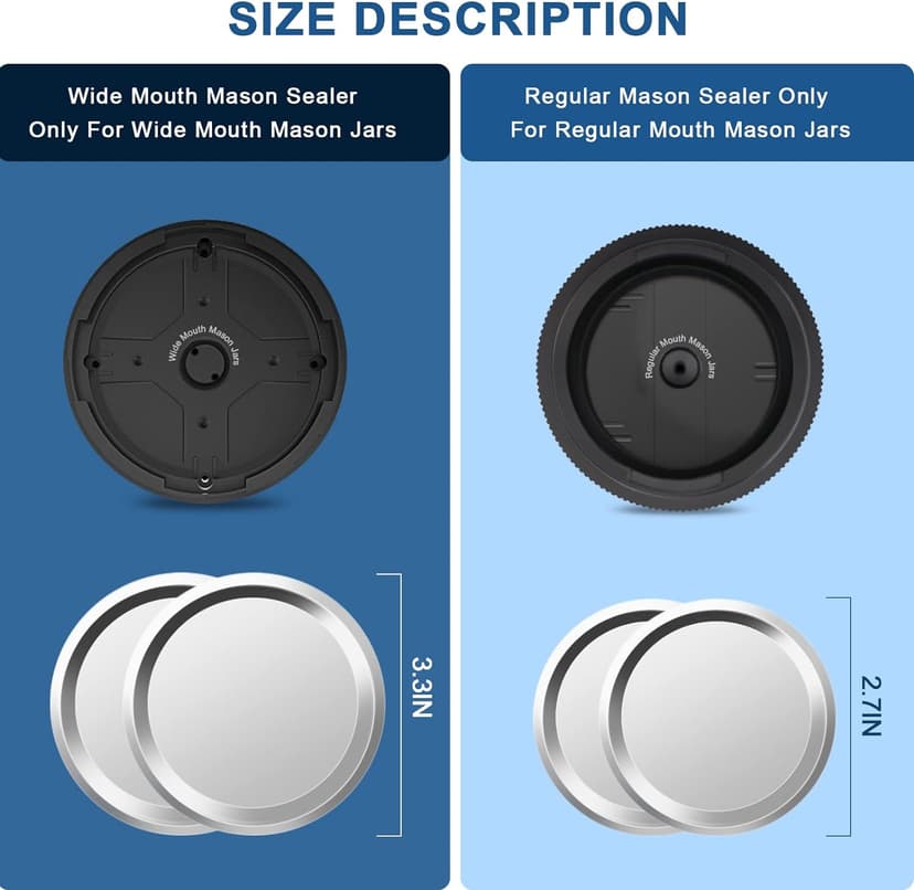 Electric Mason Cordless Vacuum Sealer Kit for Wide-Mouth & Regular-Mouth Mason Jars, for Food Storage and Fermentation, Black