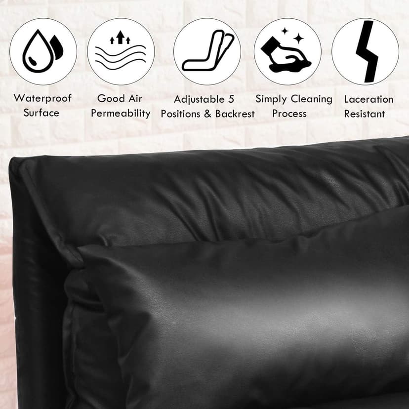 Giantex Convertible Sofa Bed, Floor Couch with 2 Pillows, PU Leather Loveseat Recliner, Folding Lazy Sleeper Sofa, 5 Position, Video Gaming Sofa Mattress for Reading Living Room Bedroom