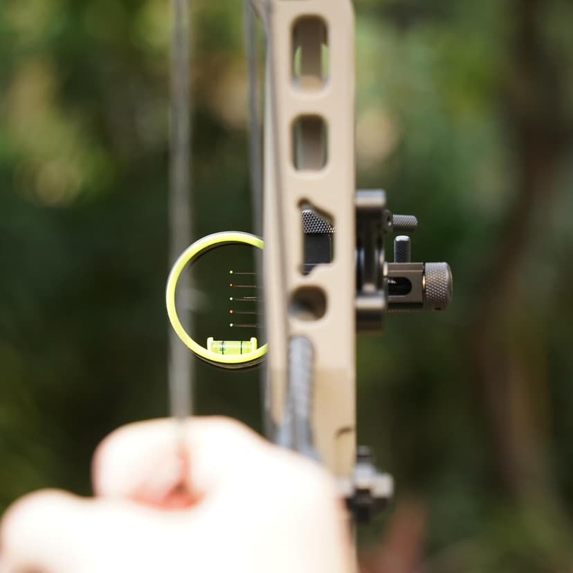 Archery 5-Pin Bow Sight - 0.019" Fiber, Brass Pin, Aluminum Machined - Right and Left Handed, with Hi-Vis Level for Archery, Hunting, Shooting