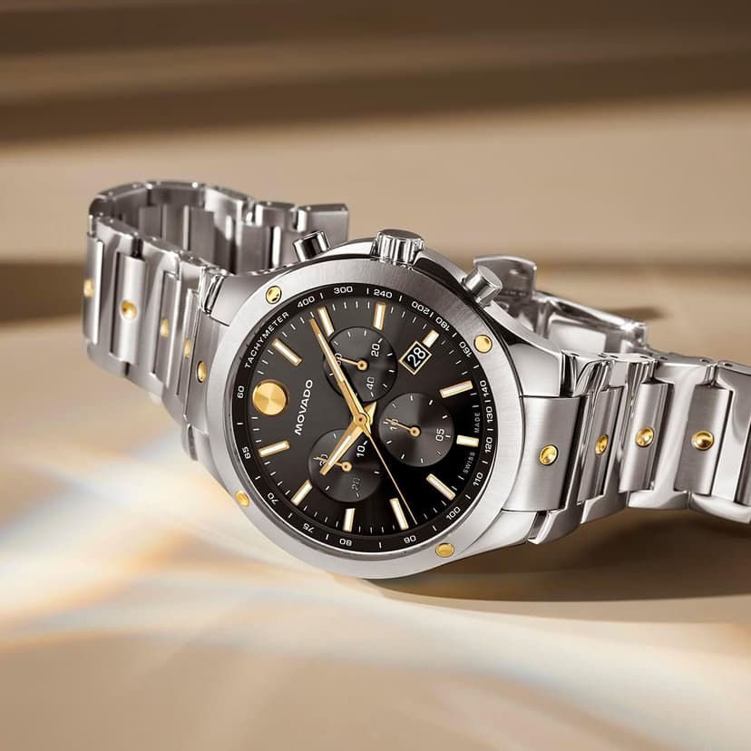 Movado SE Men's Sport Watch - Swiss Quartz Chronograph Movement, Stainless Steel Link Bracelet - 5 ATM Water Resistance - Luxury Fashion Timepiece for Him - 42mm