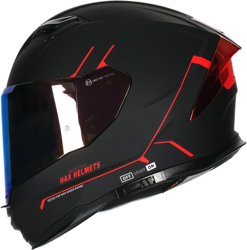 HAX Force Aerodynamic Full Face Helmet for Street & E-Bikes DOT & ECE Certified - Enhanced Dual Visor, Adult Size, Pinlock Ready Matte Black Red M