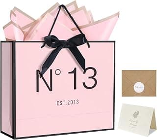 QLSKO 13" Birthday Gift Bag with Card Envelope Sticker Bow Ribbon and Tissue papers for Women Girls Design with Handles,13th-100th (EST.2013 13th, 13" W x 10.5" H x 4.3" D) B0F37Q16Q6