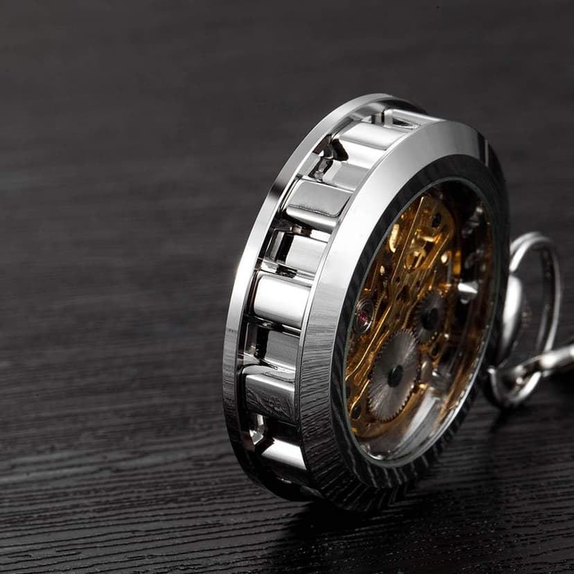 VIGOROSO Mens Classic Steampunk Pocket Watch with Chain Skeleton Hand Wind Mechanical Pocket Watches for Men & Women