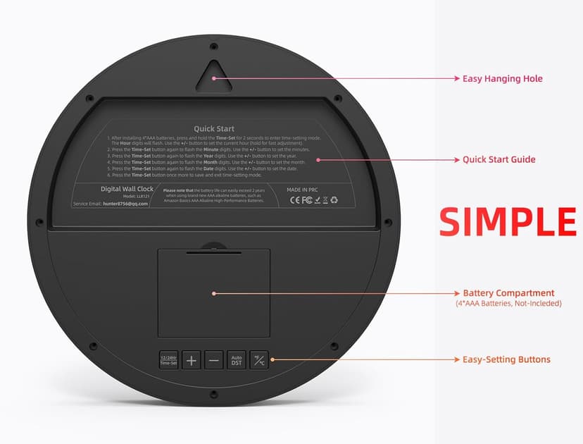 Digital Wall Clock with Date, Indoor Temperature, Auto-DST, Battery-Operated Digital Clock, 8 Inch Small Decorative Wall Clock for Bedroom, Living Room, Home, Kitchen, Office, Modern, Electric, Simple