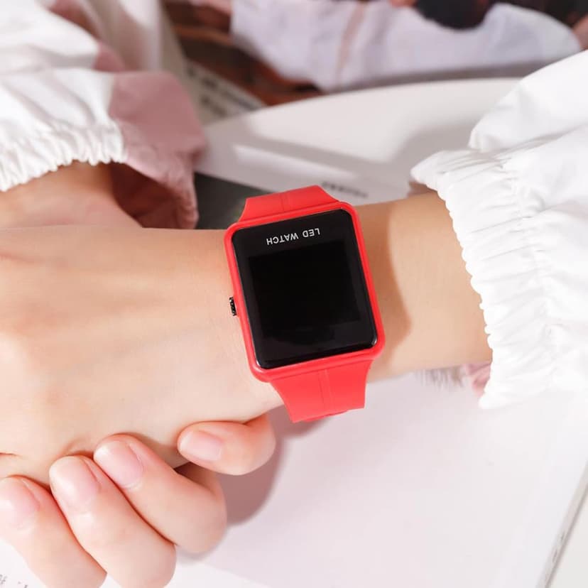 MASTOP Simple Men Women Sports LED Digital Big Display Waterproof Date PU Strap Square Electronic Couple Watch