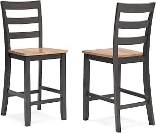 Signature Design by Ashley Gesthaven Counter Height Barstool, Set of 2, Adjustable Levelers, Solid Wood Frame, Natural/Brown