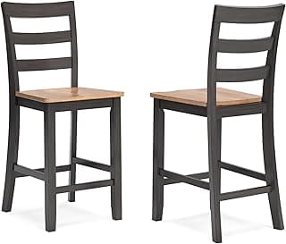 Signature Design by Ashley Gesthaven Counter Height Barstool, Set of 2, Adjustable Levelers, Solid Wood Frame, Natural/Brown