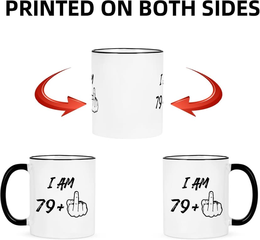 YHRJWN 80th Birthday Gifts for Women Men, I Am 79 Plus Middle Finger Coffee Mug, 80th Birthday Gifts Ideas for Best Friends, Grandma, Grandpa, Best 80 Year Old Gifts for Her Him, Novelty Cup, 11 Oz