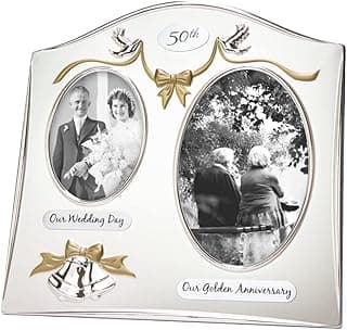 Haysom Interiors Traditional Two Tone Silver Plated 50th Golden Anniversary Double Picture Frame