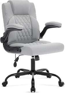 Office Chair with Adjustable Inflatable Lumbar Support,Leather Ergonomic Computer Desk Chair with Flip-up Arms,Adjustable Tilt Lock,Swivel Rolling Executive PC Chair for Work,Study,Meeting.Grey