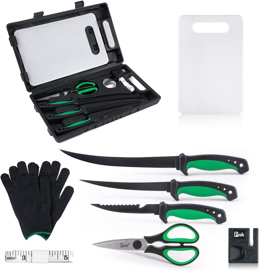 Pak 11-Pc Fish Fillet Knife Set - Cleaning Kit, Fishing Equipment, BBQ Knives, Scissor
