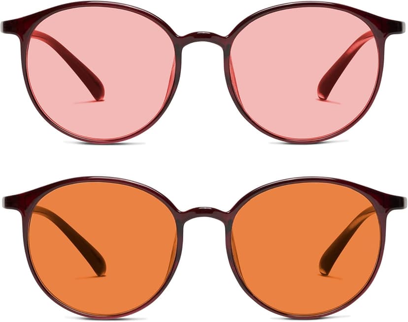 BRADDELL Indoor FL-41 Rose & Outdoor FL-60 Brown Tinted Migraine Light Sensitivity Glasses for Fluorescent LED Glare, Photophobia and Concussion (MEDIUM)